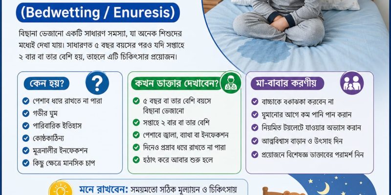 বাচ্চাদের বিছানা ভেজানো বা এনিউরেসিস সমস্যা, কারণ, করণীয় ও চিকিৎসা সম্পর্কে তথ্য – ডাঃ এস এম নাজমুল ইসলাম, শিশু সার্জন ঢাকা